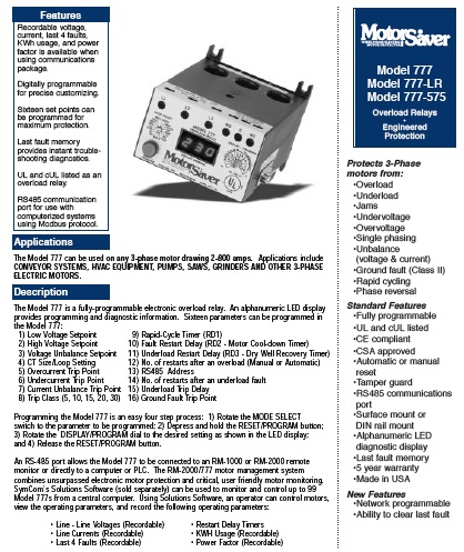 Symcom MotorSaver 777 three phase current monitor